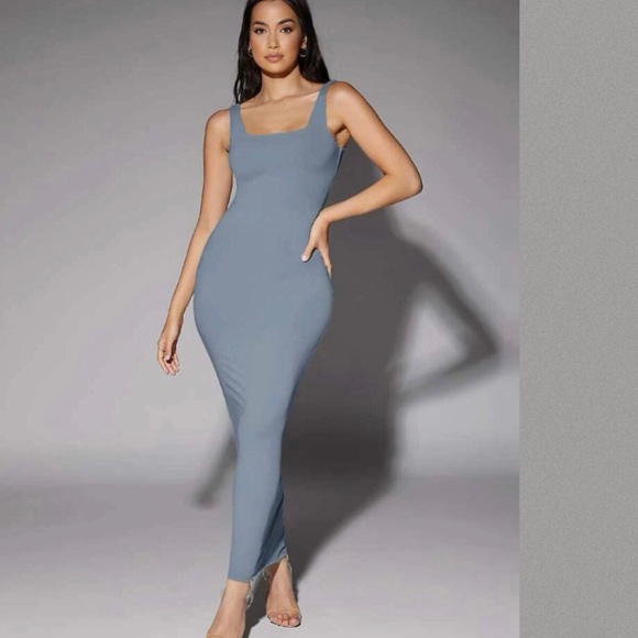 Dress maxi basic tank scoop neck pastel cloudy gray blue sexy womens long - Picture 7 of 8